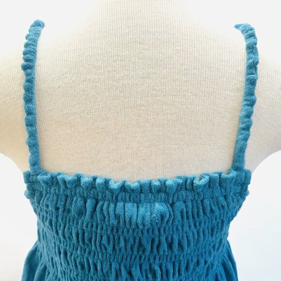 NWT SO Juniors Pullover Terry Cloth Smocked Peplum Turquoise Shirred Tank Large - Picture 7 of 12